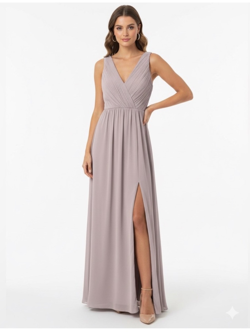 TFNC Dusty Mauve Taupe Chiffon Maxi Dress with Slit